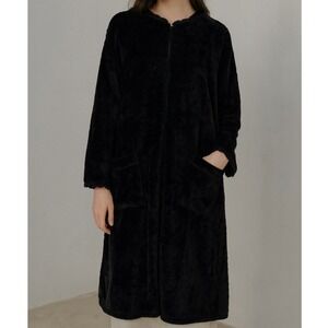 Eileen West Black Fleece Sleep Robe‎ Womens Size Small Medium Full Zip Pockets